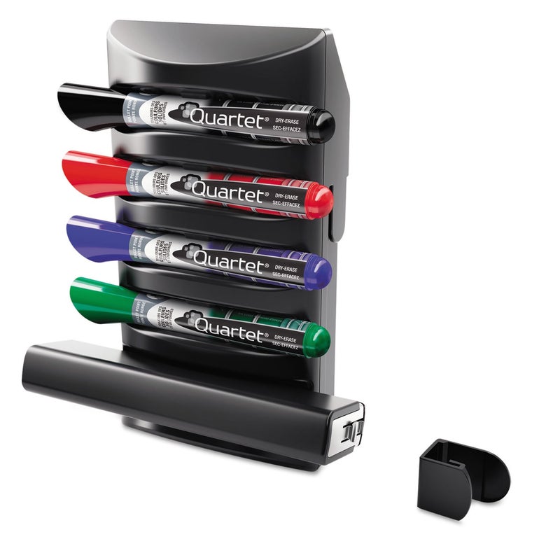 Quartet Prestige 2 Connects Marker Caddy, Includes 4 Chisel Tip EnduraGlide Dry-Erase Markers and 1 Eraser, Whiteboard Accessories, Black (85377) - Image 2